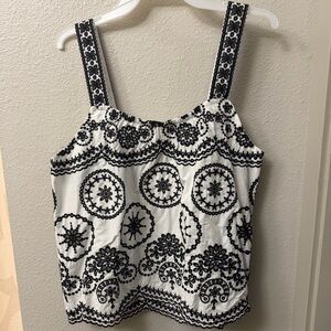 Design History Black and White Embroidered Blouse NWT L